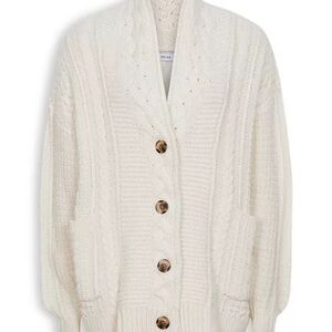 REISS Ivory Cable Knit Cardigan Sweater